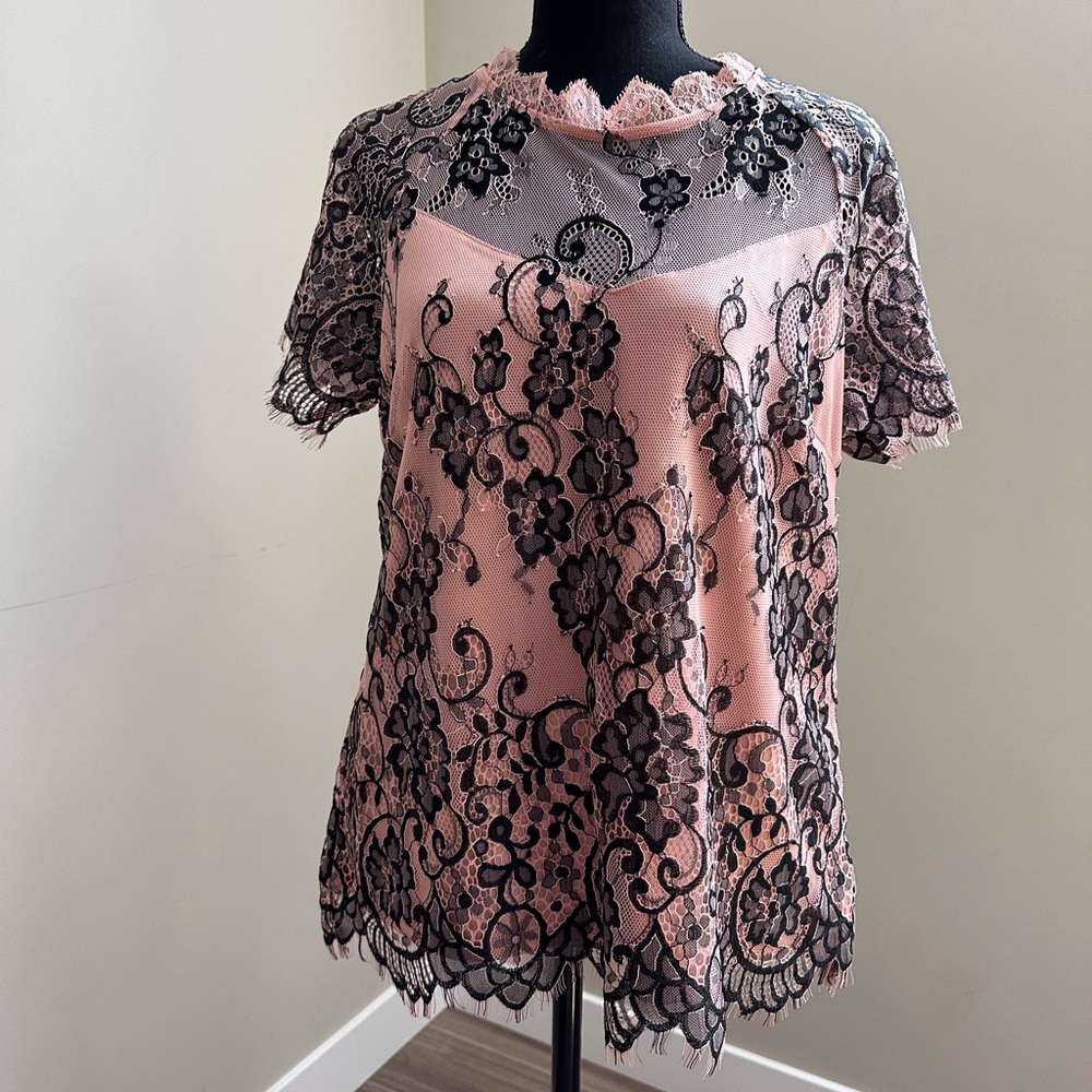 Cleo Lace Short Sleeved Top in Size Large